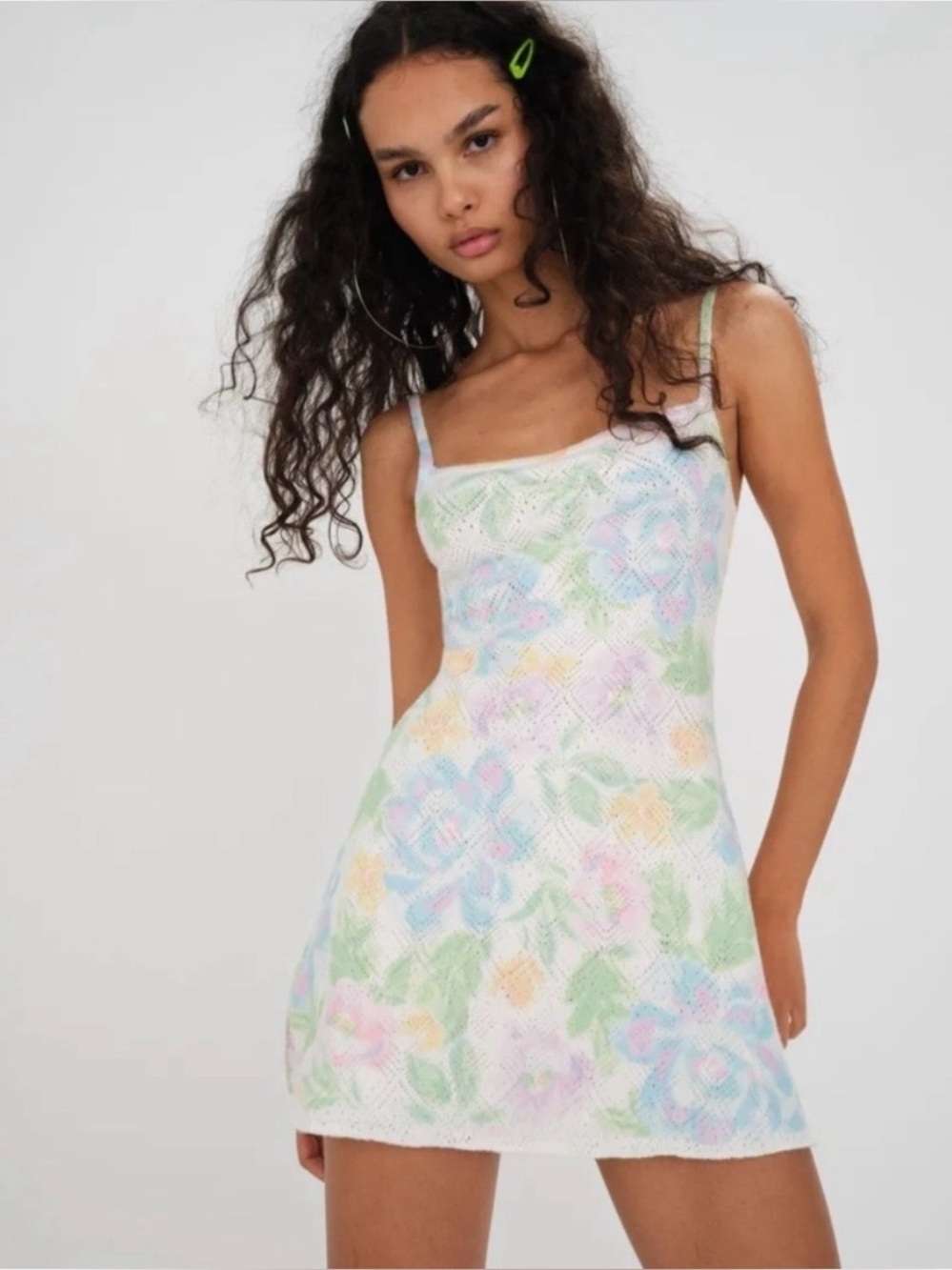 For Love and Lemons Blake Floral Mini Dress Knit Pointelle Pastel Large